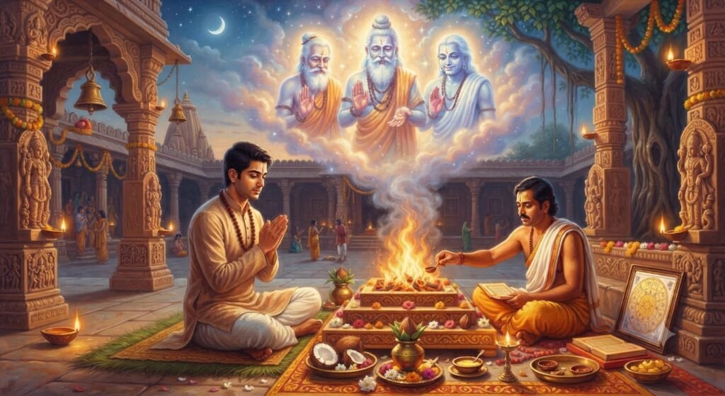  पितृ दोष, गृह क्लेश या धन की कमी से परेशान हैं? उज्जैन में पितृ स्तोत्र पाठ की संपूर्ण विधि, प्रामाणिक मंत्र और इसके चमत्कारी लाभ की जानकारी यहाँ पाएं।